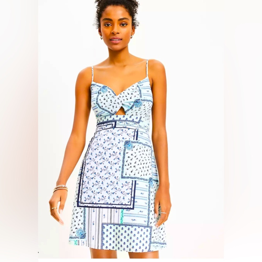 Loft twist cutout cami dress. Petite 4. Patchwork design.
